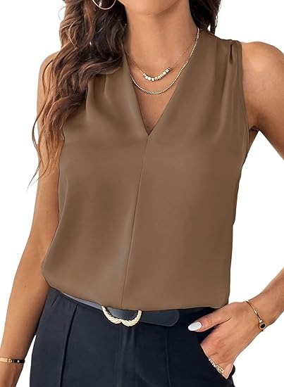 EVALESS Women's Pleated V Neck Sleeveless Tank Top - Image 7