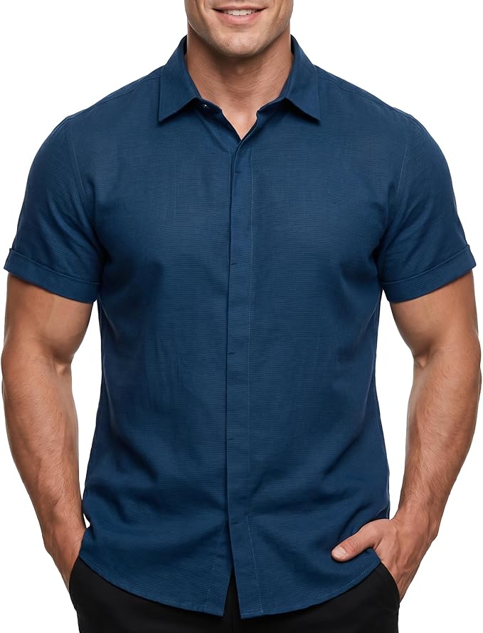 Cotton King Mens Linen Shirts Short Sleeve Casual Button Down Shirt Lightweight Beach Summer Vacation Shirt for Men - Image 13