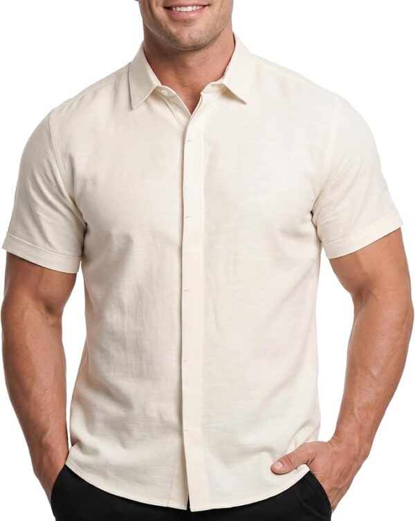 Cotton King Mens Linen Shirts Short Sleeve Casual Button Down Shirt Lightweight Beach Summer Vacation Shirt for Men - Image 9