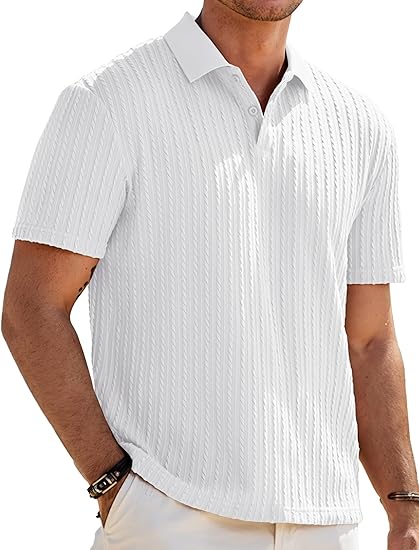 JMIERR Mens Casual Polo Shirt Summer Short Sleeve Vacation Button Beach Knit Stretchy Golf Shirts - Image 7