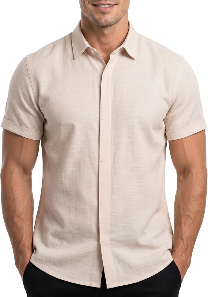 Cotton King Mens Linen Shirts Short Sleeve Casual Button Down Shirt Lightweight Beach Summer Vacation Shirt for Men - Image 7