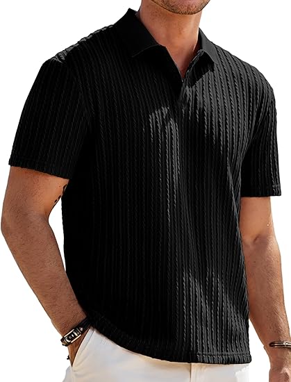 JMIERR Mens Casual Polo Shirt Summer Short Sleeve Vacation Button Beach Knit Stretchy Golf Shirts - Image 2