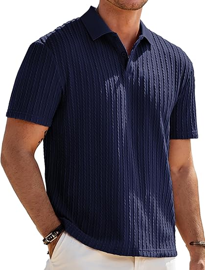 JMIERR Mens Casual Polo Shirt Summer Short Sleeve Vacation Button Beach Knit Stretchy Golf Shirts - Image 6