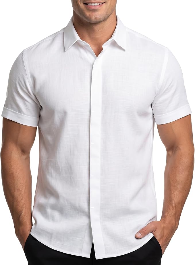 Cotton King Mens Linen Shirts Short Sleeve Casual Button Down Shirt Lightweight Beach Summer Vacation Shirt for Men - Image 14