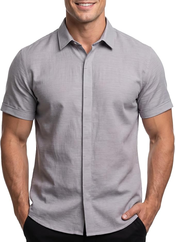 Cotton King Mens Linen Shirts Short Sleeve Casual Button Down Shirt Lightweight Beach Summer Vacation Shirt for Men - Image 8