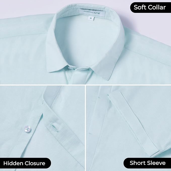 Cotton King Mens Linen Shirts Short Sleeve Casual Button Down Shirt Lightweight Beach Summer Vacation Shirt for Men - Image 3