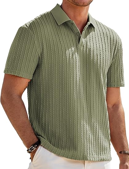 JMIERR Mens Casual Polo Shirt Summer Short Sleeve Vacation Button Beach Knit Stretchy Golf Shirts - Image 3