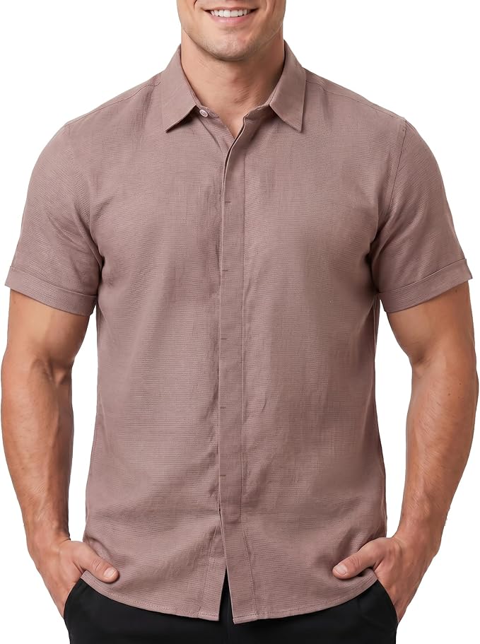 Cotton King Mens Linen Shirts Short Sleeve Casual Button Down Shirt Lightweight Beach Summer Vacation Shirt for Men - Image 11