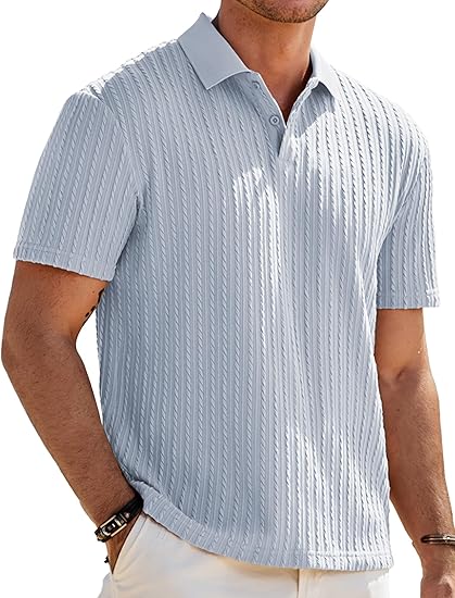 JMIERR Mens Casual Polo Shirt Summer Short Sleeve Vacation Button Beach Knit Stretchy Golf Shirts - Image 4