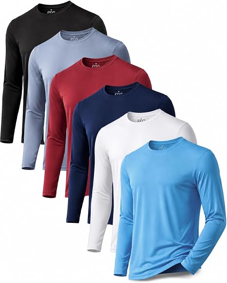 OYGSieg 6 Pack Long Sleeve Shirts for Men Moisture Wicking UPF SPF Sun Protection Tee Shirts Workout T Shirts Casual