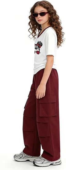 Girl's 2 Piece Outfits Short Sleeve Graphic Tee Wide Leg Cargo Pants Set, 6-14 Years - Image 5