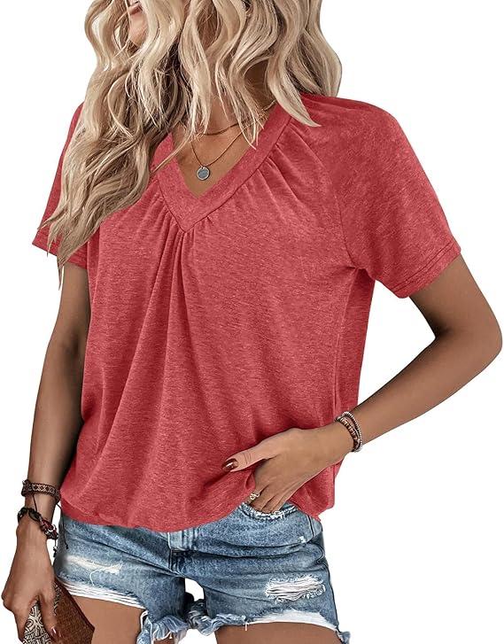 Gihgoew Summer Tops for Women 2025 Shorts Sleeve Womens Tops,V Neck Soft Casual Loose Fit Ruched Top T Shirts Tee Clothes - Image 4