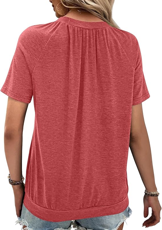 Gihgoew Summer Tops for Women 2025 Shorts Sleeve Womens Tops,V Neck Soft Casual Loose Fit Ruched Top T Shirts Tee Clothes - Image 3