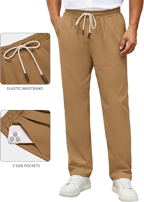 COOFANDY Men's Casual Chino Pants Relaxed Fit Drawstring Elastic Waist Lightweight Pant Twill Pleated Trousers - Image 6