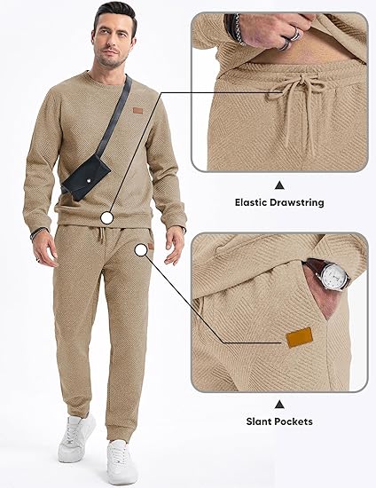 JMIERR Men's 2 Piece Outfits Knit Jacquard Pullover Sweatshirt Tracksuit & Joggers Sweatpants Sweatsuit Sets with Pockets - Image 3