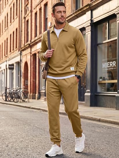 JMIERR Men's Track Suits 2 Piece Outfits Quarter Zipper Polo Shirt Tracksuit & Joggers Sweatpants Sweatsuit Sets  s ka b - Image 5
