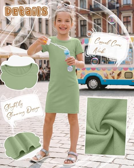 Girls Bodycon Dress Short Sleeve Crew Neck Pencil Dress Fitted Lightweight Stretch T-Shirt Dress for Girls 6-14Y - Image 2